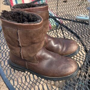 Ugg Women's Brooks Brown Leather Shearling Mid Calf Waterproof Winter Boots Sz 9